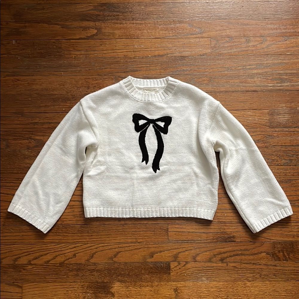 Happily Grey Kid’s White Sweater with Black Bow